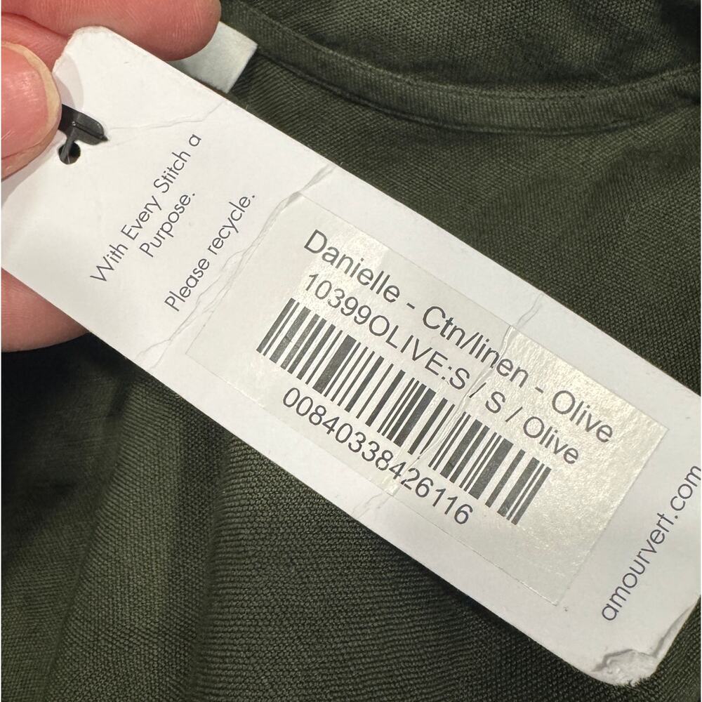 NWT AMOUR VERT Danielle Linen / Cotton Shortsleeve Olive Green Midi Dress Size S - Picture 6 of 6